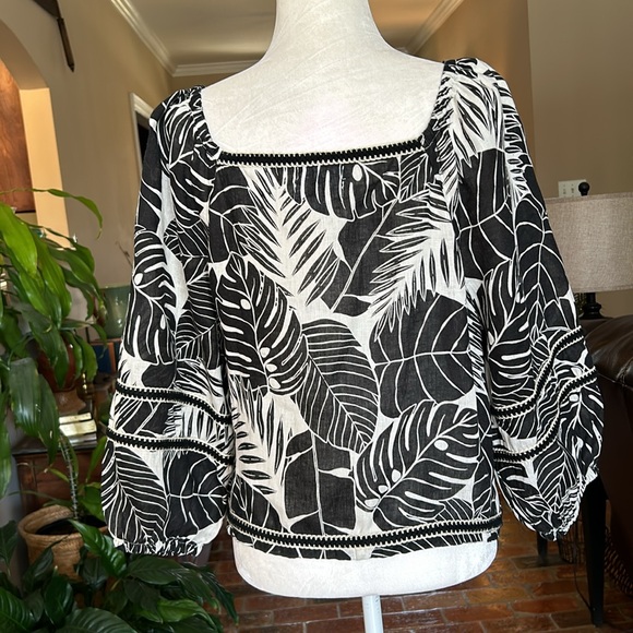 Cynthia Rowley 100% linen on/off the shoulder tropical print top sz XL - Picture 5 of 13